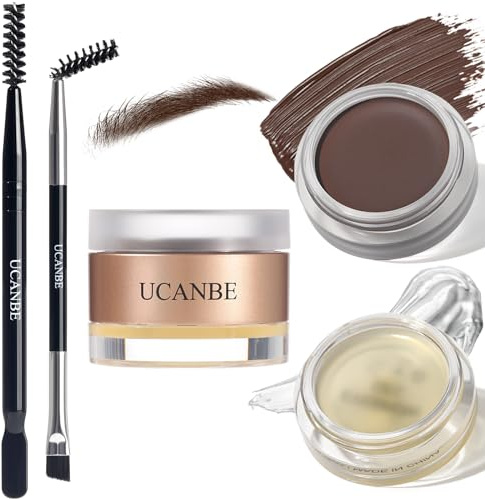 UCANBE Gel à Sourcils Waterproof + Cire Sourcils Stylisante with 2 Adjustable Twin Brushes, Long Lasting (01 Marron Gel à Sourcils)