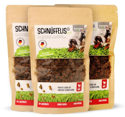 KNAUDER'S Best - Hundeleckerli Schnüffelis Finest - 3X 100g RIND Snacks - Hunde Leckerlis aus 100% Muskelfleisch - Hundeleckerli getreidefrei & ohne chemische Zusatzstoffe - Leckereien für Hunde