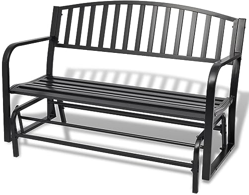 Outdoor 3-Personen-Gleitbank, Terrassenschaukelstuhl, Loveseat mit pulverbeschichtetem Stahlrahmen, Hinterhof, Garten, Veranda, Schaukelbank, schwarzer Stahlrahmen