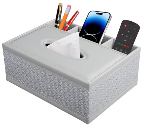 PU Leder Kosmetiktücher Rechteckig Taschentücher Box Organisator Tissue Box mit Fernbedienung Aufbewahrungsbox Serviettenhalter Schreibtisch Aufbewahrungsbox,Weiß Geflochten
