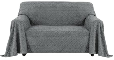 Easy-Going Jacquard Flanell Sofa Couch Überzug 2 3 Sitzer, Rutschfester Sofabezug Sofaschutz Hund Katze, Weiche Sofadecke für Bett, 1 Stück Waschbarer Sofaüberwurf, 203X300 cm/80X118 in, Grau