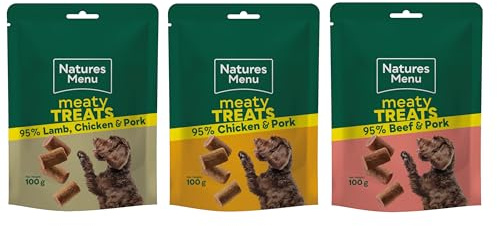 3 PACK MIXED VARIETY NATURES MENU REAL MEATY DOG TRAINING TREATS 100G VALUE BAGS
