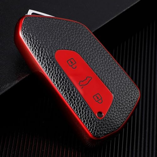 Misuyue VW Schlüsselhülle, Golf 8 schlüsselhülle für VW S-Koda Seat, Rot | 3 Tasten Autoschlüssel Hülle VW aus Leder und TPU für VW MK4 MK8 Seat Leon Ateca Tarraco Octavia 8