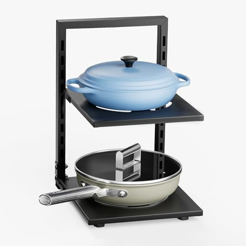 Warmiehomy Pots and Pans Organiser Rack, 2 Tier Adjustable Non-slip Divider