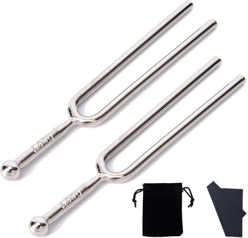 FENGCHANG Stimmgabel, 2 Stück Stimmgabel Rund 440Hz aus Edelstahl mit Reinigungstuch und Aufbewahrungstasche für Musical Standard-Instrumente Violine Gitarren Tuner Geräte