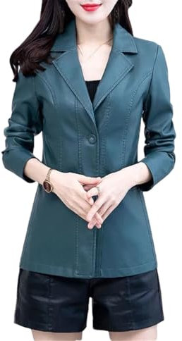 Damen-Jacke aus Schaffell, schmal, einreihig, lässig, Oberbekleidung, Damen, Leder, kleiner Blazer, ozeanblau, M
