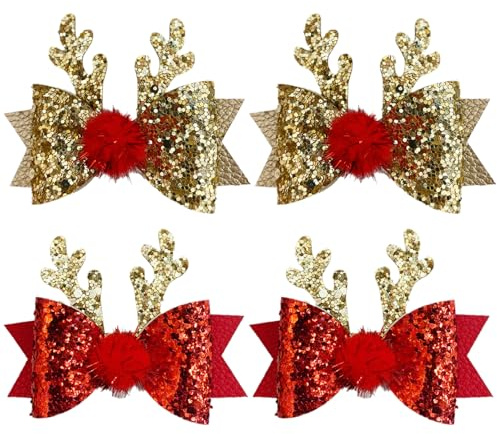 4 Stück Haarklammer Weihnachten,Weihnachts Haarschmuck,Haarspangen Kinder Mädchen,Haarspange Damen Hair,für Haarklammern Accessoires Glitzer,Schleife Christmas Clip Haarschleifen,mit Accessories Deko