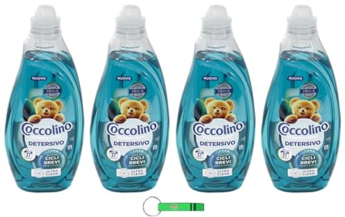 Coccolino Wonder Wash Lot de 4 lessives liquides ultra nettoyantes pour machine à laver – Idéal pour les cycles courts 37 lavages 1480 ml + porte-clés Beni Culinari gratuit