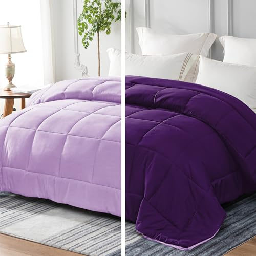Whale Flotilla Reversible Coverless Double Duvet 7.5 Tog Lightweight Quilt | 200 x 200cm, Breathable Box-Stitch Microfibre Comforter, Machine Washable, All Seasons, Bed Bedroom Hotel, Dark Purple, Lilac