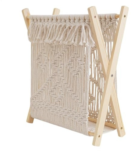 Porte-revues en macramé, style bohème, corde en coton, facile à plier et à ranger, solution de rangement polyvalente pour journaux, magazines, livres, magazines