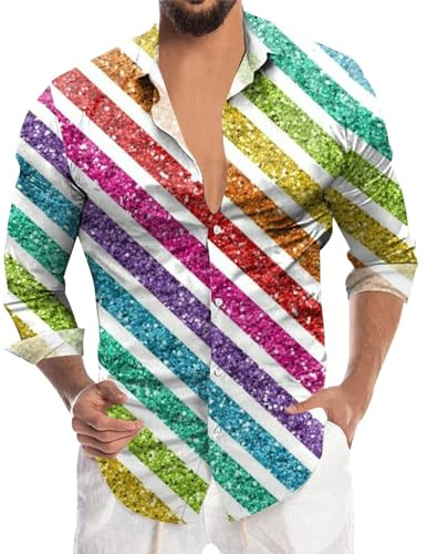 Chemise Homme avec Paillettes, Déguisement Année 70 Tee Shirt Homme Annee 80 Chemise Groovy Deguisement Disco Adulte Chemise 70'S Deguisement Nouvel an Homme Deguisement Grande Taille Homme