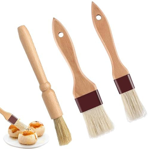 3 PCS Pastry Brushes,Wooden Durable Cooking Brush for Baking, BBQ & Grill, Non-Slip Handle, Ideal for BBQ, Pastry for Baking Ideal for Applying Oils Glazes Milk and Egg Yolk