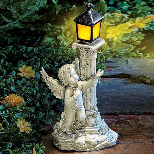 LSDZHK Solar Powered Roman Pillar Angel Ornament Decoration Garden Patio Living Room Outdoor solar Ornament Resin Crafts Favors (Right Side)
