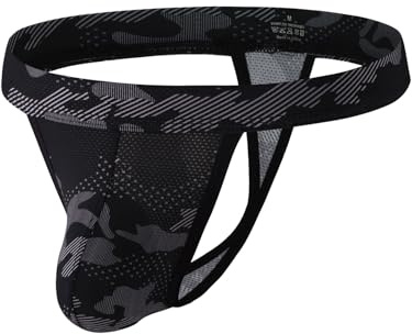 Summer Code String Tanga män Micro Mesh kamouflagemönster Tanga luftiga underkläder kalsonger Low Rise T-Back, svart, XL
