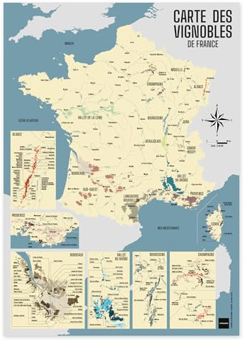 UTTSCHEID Cartes des vins de France 2025 - Vintage - Non pliée (Sans cadre, B2-50 x 70,7 cm)