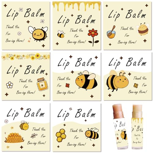 craspire 80 Stück 8 Arten Lippenbalsam Behälter Etiketten Lipgloss Aufkleberpapier Selbstklebend Wasserdicht Quadratisch Gelb Tier Bienen Muster Etikettenaufkleber Für DIY Kosmetik Lippenstifte