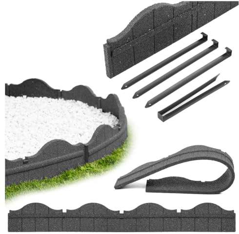 e-floor 6 x Flexible Rasenkante Kunststoff 118 x 15 cm Hoch - Garten Beeteinfassung Flexibel - Grau Mähkante - Rasenkanten aus Recycling-Material – Beetumrandung Frostbestandig - Holzzaun