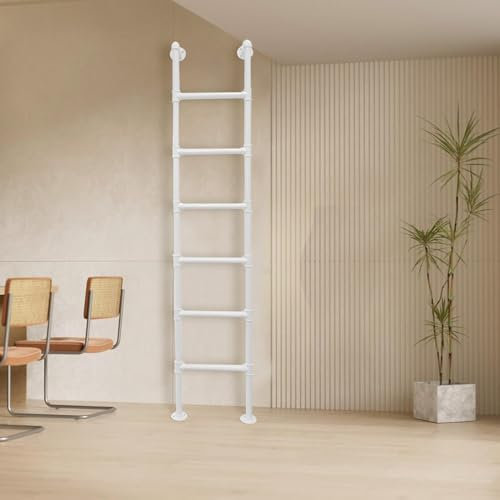 4ft 5ft 6ft 7ft 8ft 9ft Metalleisen Universalleitern Eingangs-Feuerleiter Ausstiegsleiter weiße Hochbett-Trittleitern mit Wand-/Bodenmontage langlebige Sicherheits-Keller-Anlegeleiter Tragkraft 330lbs