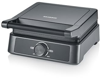 SEVERIN gofrera belga, revestimiento cerámico libre de PFA, con luz indicadora, práctico enrollador para el cable, 1.600 W, negro/acero inoxidable, WA 2130