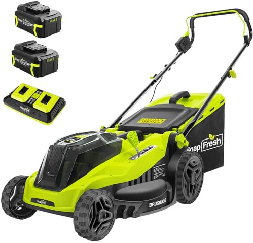 SnapFresh Cortacésped a batería inalámbrico (40V, 38cm Ancho de Corte, hasta 500 m², Brushless, 42L Bolsa recolectora, 40-75 mm Altura de Corte, con 2 x 20V x 4,0 Ah batería y Cargador)