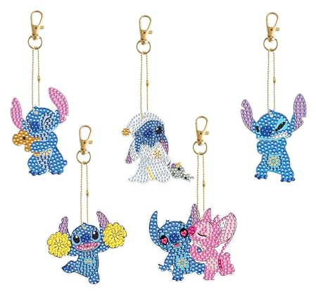 HOBBOY 5D Diamond Painting Keychain,5 Stk Doppelseitige Diamant Painting Anhänger, Diamond Painting Schlüsselanhänger für Weihnachten Kindergeburtstag
