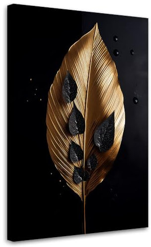 Feeby Wandbild - Wohnzimmer Modern Deko - Glamour-Loft mit Blattgold - 80x120 1tlg - Bilder Leinwand - Bild auf Leinwand Schlafzimmer - Leinwandbilder für die Wand - Canvas Painting - Fotokunst