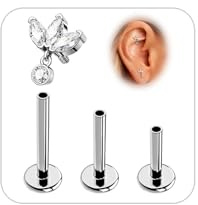 ESHIONER G23 Titan Conch Helix Piercing Ohr Ohrstecker Labret Lippe Lippenpiercing Bar Stecker 16g 6/8/10mm 3CZ Ohrpiercing Internally Threaded Knorpel Ohrringe Silber Tragus Piercing Schmuck