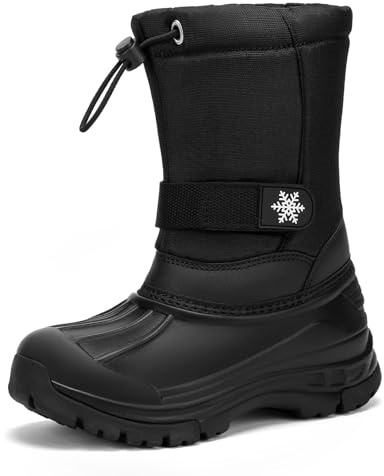 Kricely Boys Wellies Kids Snow Boots Boys Girls Winter Boots Walking Shoes Rain Boots (Black 10 Little)