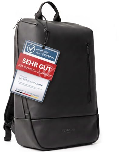 Commuter Rucksack mit durchdachtem Innenleben - wasserdicht aus recyceltem Material, mit Laptop-Fach (15,4) und Trolley-Fix Unisex Business Laptop-Rucksack elegant schwarz
