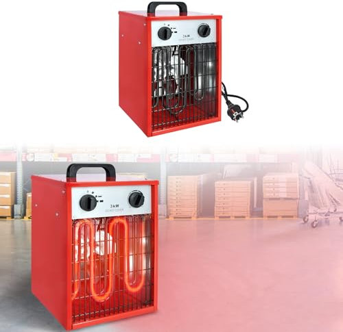 LILIIN Chauffage soufflant, électrique, 3 kW, avec thermostat, 3 niveaux de chauffage, 220 V, appareil de chauffage professionnel, idéal pour une utilisation en intérieur et en extérieur (rouge, 3 kW)