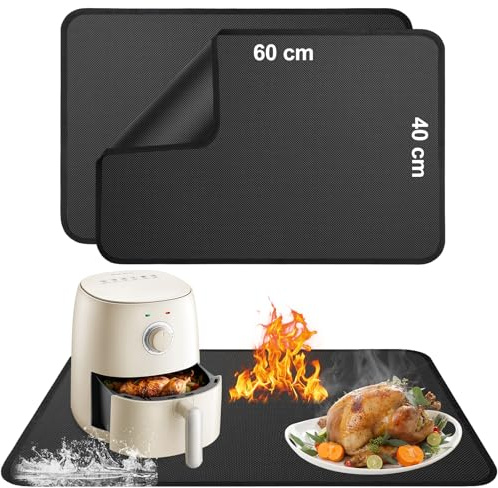 Gerbala 2 Stück Hitzebeständige Unterlage, 60 x 40cm Feuerfeste Unterlage für Küchenarbeitsplatten, Rutschfest & Wasserdicht Silikonmatten für Mikrowelle, Luftfritteuse, Kaffeemaschine
