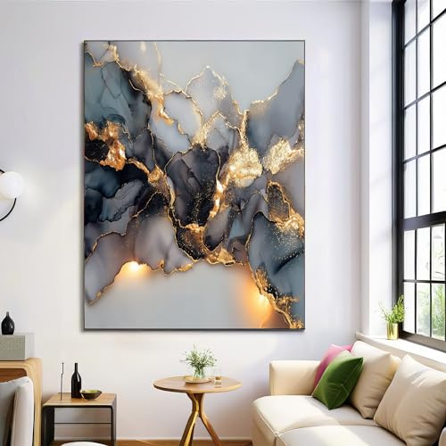 Moderne Bilder Wohnzimmer Poster 80x120cm Hochformat, Abstrakt Aquarell Marmor Ash Gold Leinwand Bilder Deko, Wandbilder für Wohnzimmer Schlafzimmer Ohne Rahmen