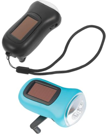 jojofuny 2 pièces Lampe de Poche Solaire à Manivelle Rechargeable LED Multifonction Portable pour Camping Randonnée et Survie avec Double Alimentation Solaire et Manuelle