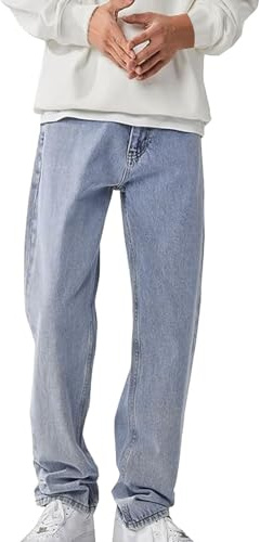 Baggy Jeans Herren Y2K Streetwear Vintage Jeanshosen Loose Fit Denim Pants mit Weites Bein Lässig Männer Straight Leg Hoch Tailliert Cargo Hosen Stretchjeans Irreguläre Naht Skater Jeans