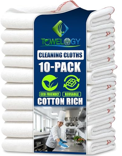 Towelogy Jumbo Dish Cloths 10 Pack – Cotton Rich Kitchen Cleaning Towels 38×45cm, Super Absorbent & Durable for Washing, Cleaning & Drying (10, Red Borders)