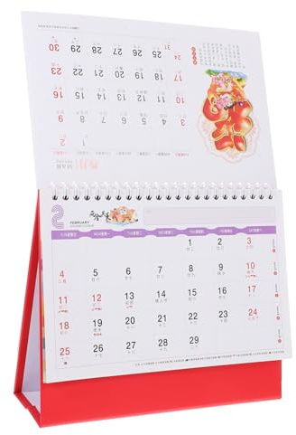 FIXOSHEE Künstlerischer Pultkalender mit Dickem Papier Freistehender Tischkalender Quer für Büro und Zuhause Dekorativer Monatsplaner mit Lebendigen Illustrationen 2024 Jahr des Drachens
