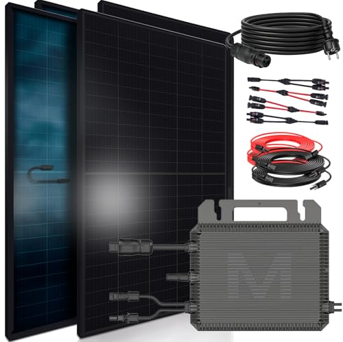 SUNNIVA® 1840W Balkonkraftwerk BIFAZIAL FULLBLACK komplett Steckdose MARSTEK 800Watt Wechselrichter, PV Solaranlage Komplettset, 4x460W N-Type Glas-Glas Bifacial Solarmodule, 5m Kabel, 4x1m Solarkabel