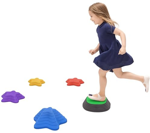 ZONEKIZ Balanciersteine für Kinder Rutschfeste Flusssteine 5 Stück stapelbar zur Förderung von Koordination Balance, Balance Steine Sensorisches Spielzeug 3-8 Jahren für Draußen Drinnen
