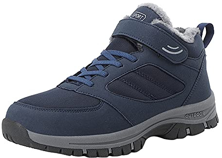 Scarponcini Uomo Invernali Eleganti, Stivali da Piatti da Coppia Mantieni Le Scarpe Sport Hook&Loop Plus Stivali da Neve Caldi Stivali da con Punta in Velluto (Dark Blue, 42)