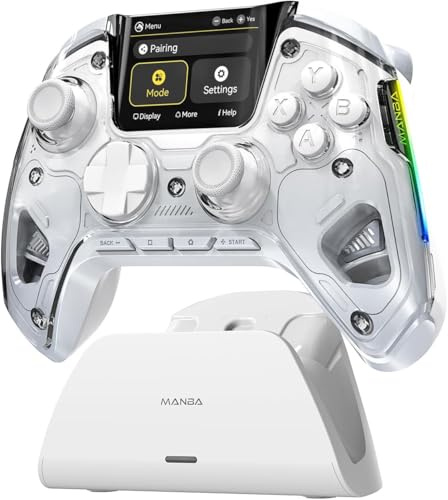 Générique ManbaOne ManbaOne Manette de jeu sans fil avec écran interactif pour Switch/Switch 2/Windows PC/iOS/Android, bâton effet Hall et déclencheur avec station de charge (blanc)
