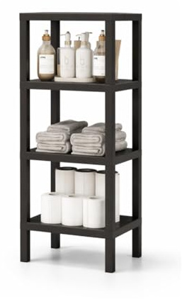 sugodesign Ombeg 4-stöckiges Regal, Weiß/Grau/Schwarz, Kunststoff, Rechteckig, Freistehend, Modern, Mehrzweck-Organizer für Bad, Küche, Wohnzimmer (schwarz)