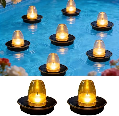 Solar Poolbeleuchtung,Schwimmende Poolbeleuchtung Solar Teichbeleuchtung IP65 Wasserdicht LED Kerzen Poollichter SolarSchwimmend Solarleuchten 2 Modi Schwimmlichter für Schwimmbad Pool Teich (A*2)