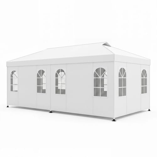 RELAX4LIFE Tonnelle Pop-Up 3x6 avec 6 Parois, Barnum Pliant Portable avec Sac, Tissu Oxford Argenté Anti-UV, Porte Éclair Rétractable, Fenêtre PVC, Gazebo Tente de Réception pour Événements (Blanc)