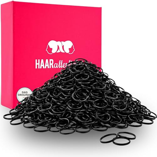 HAARallerliebst Haargummis klein – 250 Mini Haargummi (schwarz 1 cm) – Dünne Gummibänder für Haare und Bart – Kleine Haargummis inkl. Schachtel