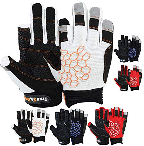 MRX BOXING & FITNESS Sailing Gloves Sticky Palm Gripy Glove Yachting Kayak Dinghy Fishing 2 Cut Finger (White Medium)