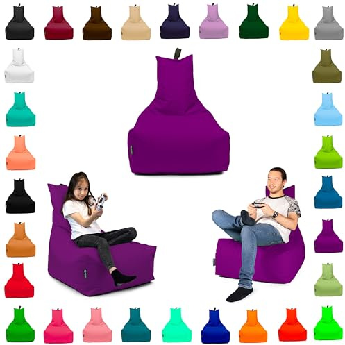 BuBiBag Sitzsack mit Rückenlehne – Gaming Sitzsack Kinder & Erwachsene | Beanbag Sessel gefüllt 70x80cm | Indoor & Outdoor Bodenkissen Sitzkissen | Oxford 600D wasserabweisend | Lila