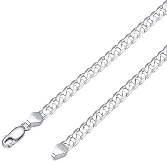 PROSILVER Chaîne Cubaine Argent Sterling pour Homme Femme, Collier Cuban Chain 3mm/5mm - Longueur 36+5cm/46cm/51cm/55cm/61cm/66cm/71cm