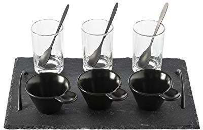 Secret de gourmet - Set Apéritif 10 Pièces : 1 Plateau en Ardoise, 3 Coupelles, 3 verrines et 3 cuillères