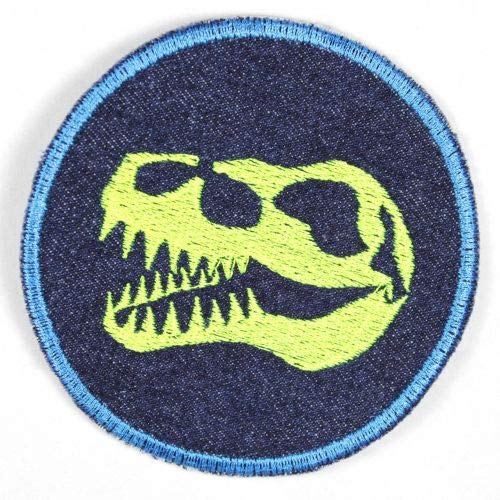 Bügelbilder Dino Flicken zum aufbügeln Aufbügler Dinosaurier ø 9,5cm Bügelflicken rund Bio Jeansflicken Patches neon Hosenflicken