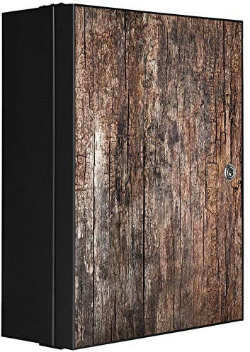 banjado Medizinschrank abschliessbar mit Motiv Altes Holz 35x46x15cm - großer Arzneischrank für die Hausapotheke - Medikamentenschrank aus Metall zur Medikamenten Aufbewahrung